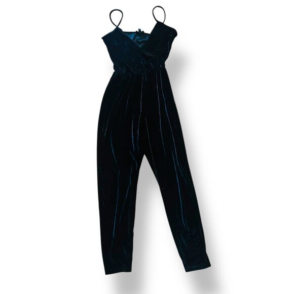Topshop Women’s Black Velvet Jumpsuit Size 2 US Spaghetti Strap Crisscross - Picture 1 of 12
